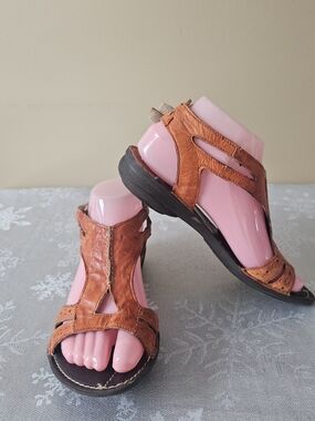 Khrio Vera Pelle Women's Orange Leather Open-Toe Comfort Sandals Sz 37